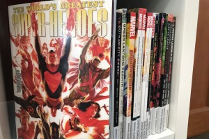 Graphic novels on a shelf