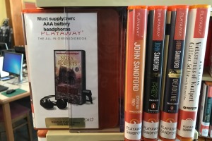 Playaways on a rack