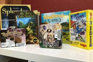 Board games on a shelf