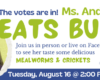 The votes are in! Ms. Andrea eats bugs! Join us in person or live on Facebook to see her taste some delicious mealworms & crickets. Tuesday, August 16th @ 2:00 PM. No RSVP necessary.